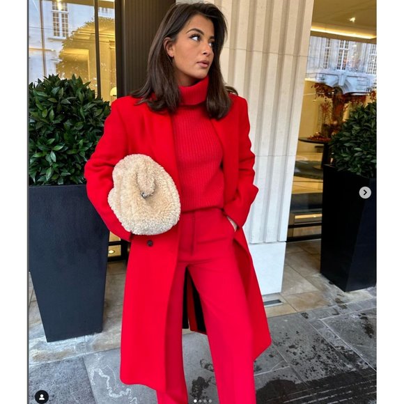 ZARA WOMEN RED LONG WOOL COAT DOUBLE BREASTED - Picture 3 of 12